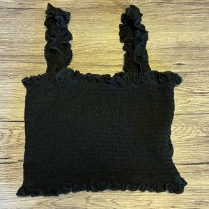 Shein Frill Black Crop Tank Top, Size Medium